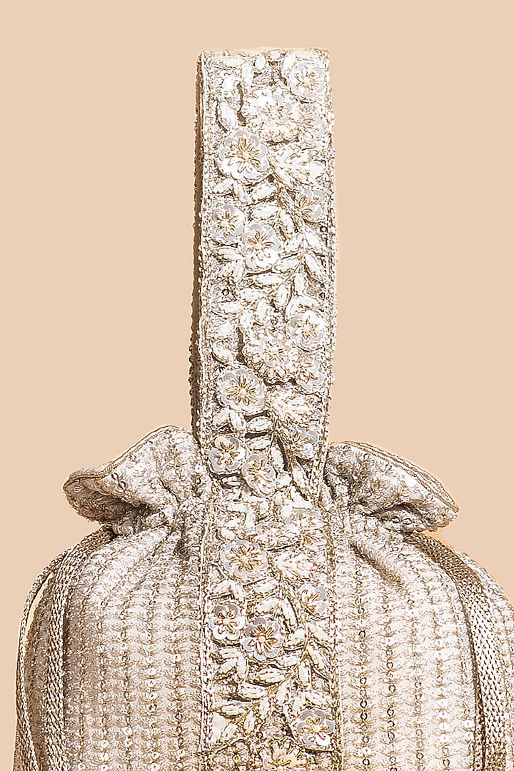 Champagne Georgette Sequins Embellished Potli by AMYRA at Pernia's Pop Up Shop