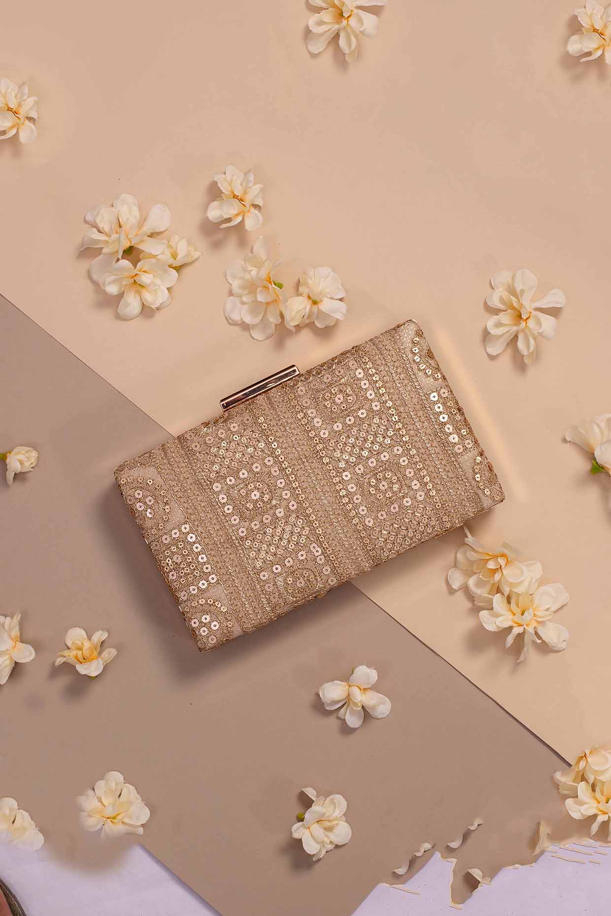 Gold Net Embroidered Box Clutch by AMYRA at Pernia's Pop Up Shop