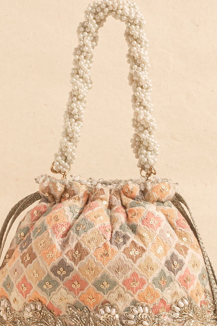 Multi-Colored Georgette Sequins Embroidered Bucket Bag by AMYRA at Pernia's Pop Up Shop