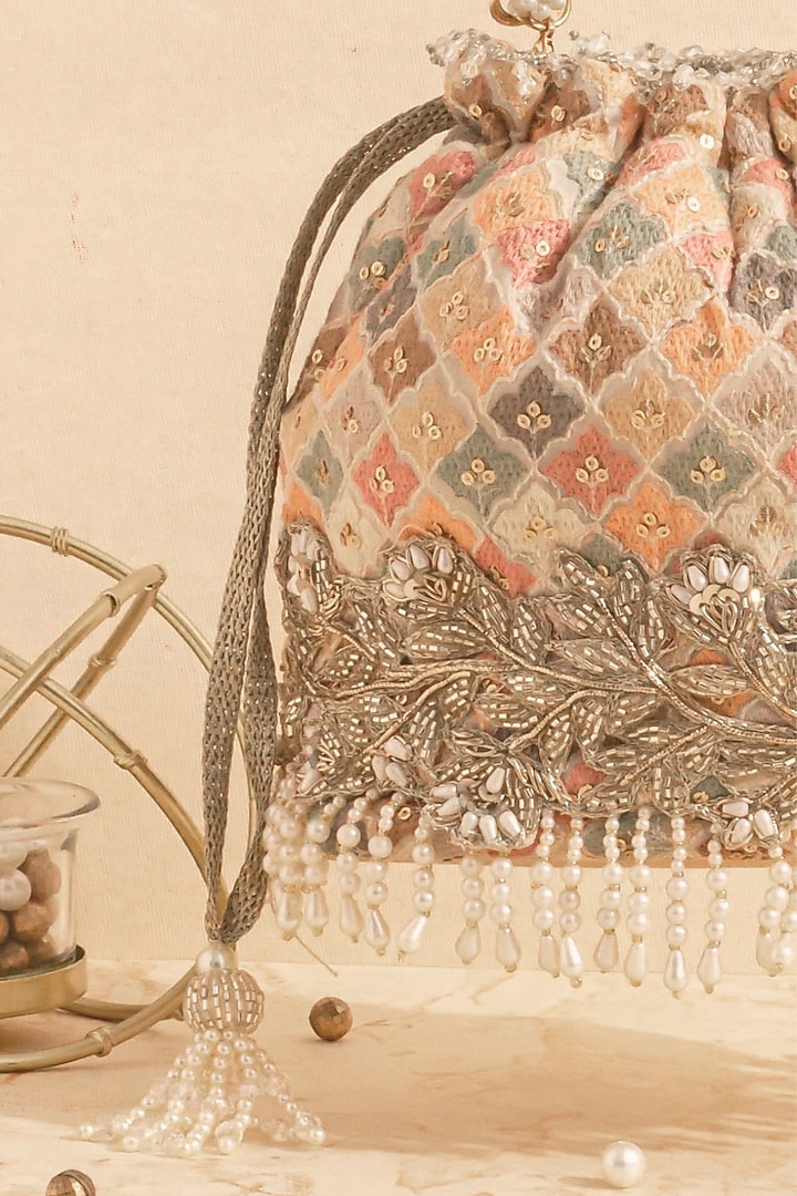 Multi-Colored Georgette Sequins Embroidered Bucket Bag by AMYRA at Pernia's Pop Up Shop