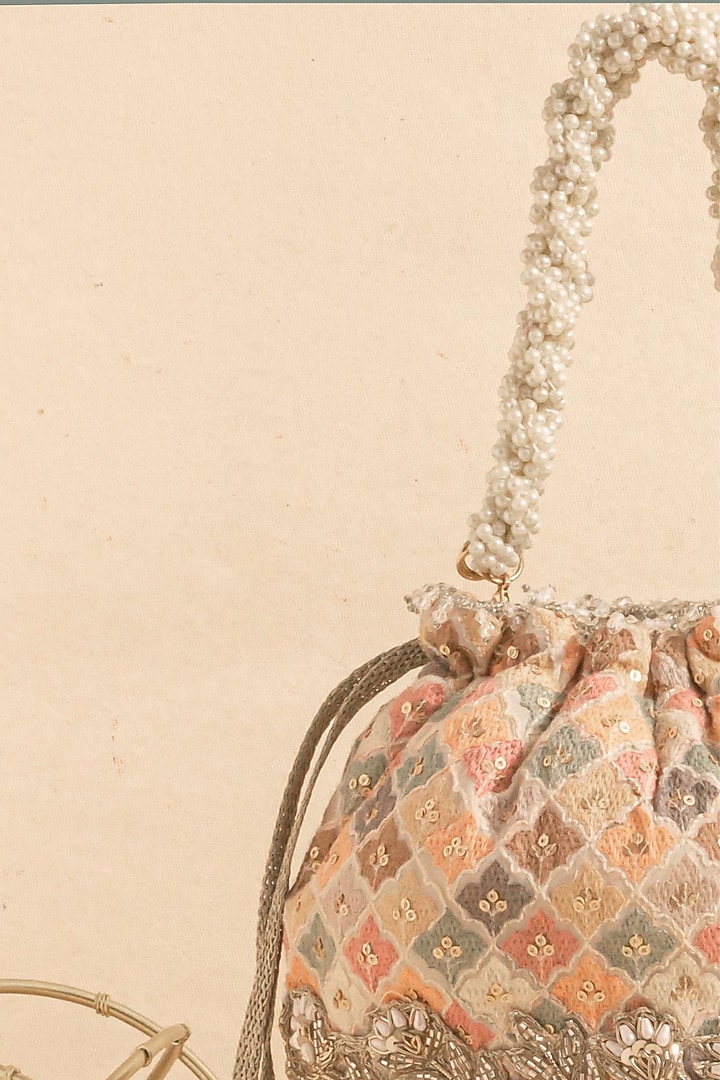 Multi-Colored Georgette Sequins Embroidered Bucket Bag by AMYRA at Pernia's Pop Up Shop