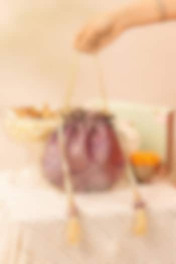 Purple Pure Banarasi Silk & Gold Tissue Pearl Embellished Potli by AMYRA at Pernia's Pop Up Shop