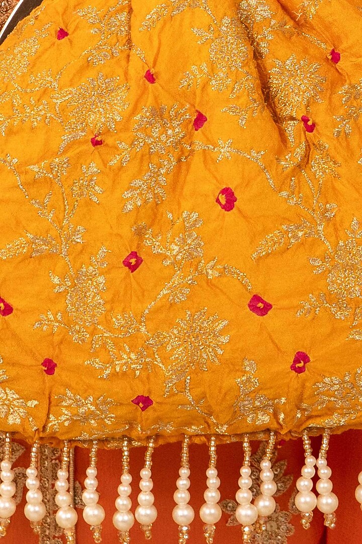 Orange Pure Banarasi Silk Gold Metal Chain Embellished Handcrafted Banarasi Purse by AMYRA at Pernia's Pop Up Shop