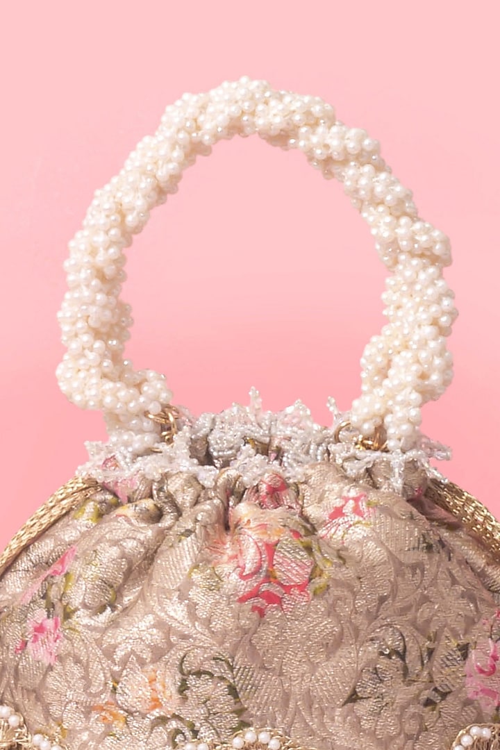 Grey Organza Brocade Floral Bucket bag by AMYRA at Pernia's Pop Up Shop