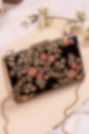 Black Poly Silk Embroidered Clutch by AMYRA at Pernia's Pop Up Shop