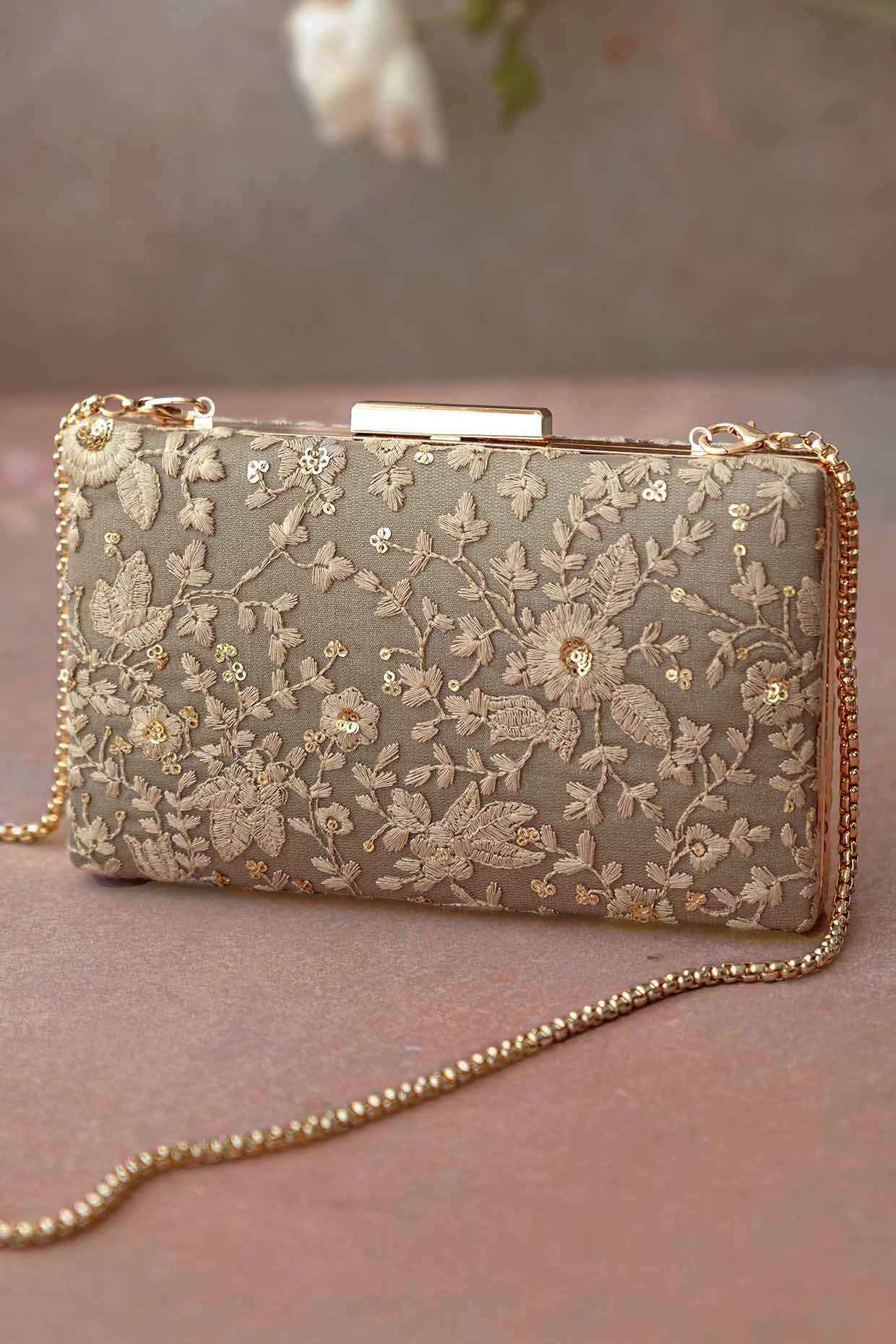 Grey Net Embroidered Clutch by AMYRA at Pernia's Pop Up Shop