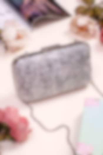 Silver Net & Silk Embroidered Clutch by AMYRA at Pernia's Pop Up Shop