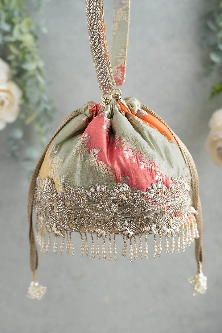 Multi-Colored Banarasi Organza Silk Potli Bag by AMYRA at Pernia's Pop Up Shop