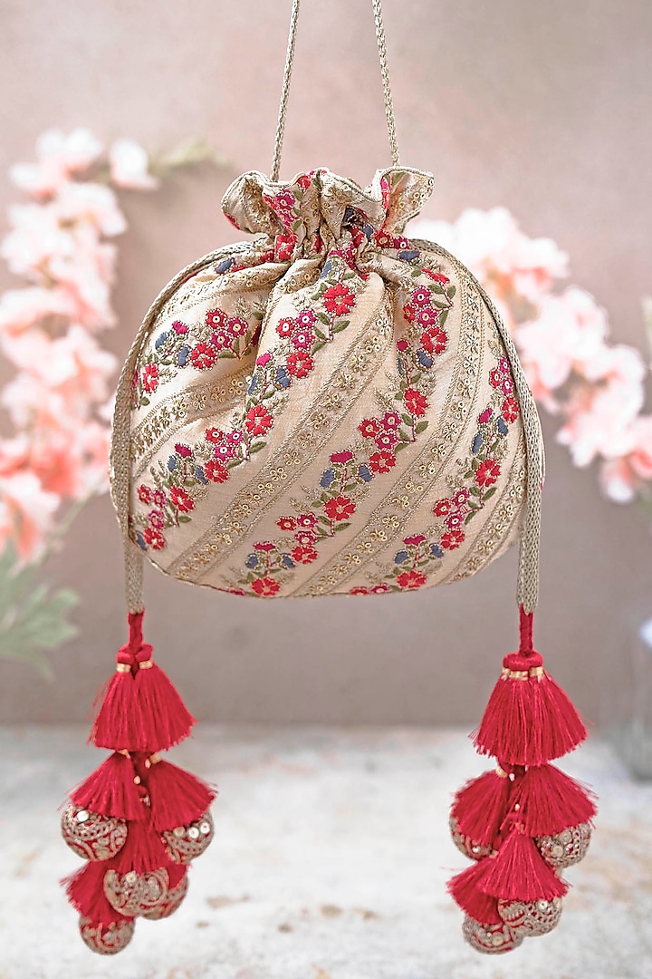Multi-Colored Silk Embroidered Potli Bag by AMYRA
