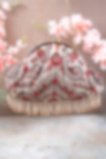 Off-White Georgette Embroidered Clutch by AMYRA at Pernia's Pop Up Shop