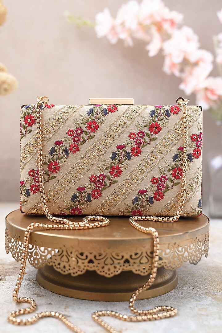 Multi-Colored Silk Embroidered Clutch by AMYRA