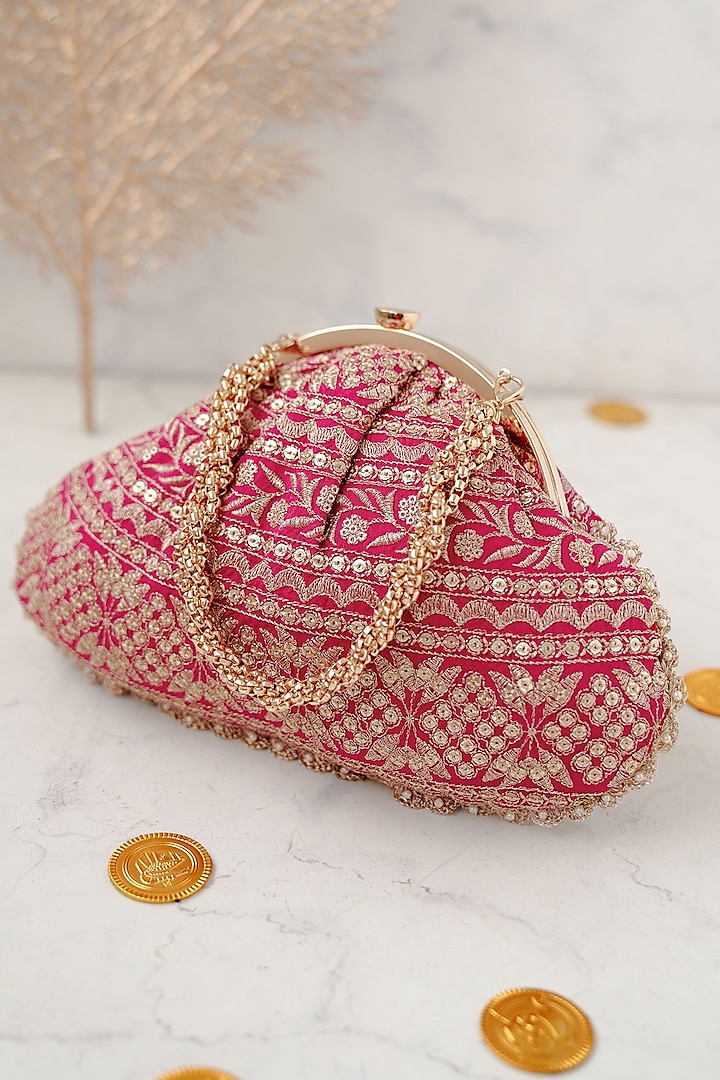 Pink Poly Silk Embroidered Purse by AMYRA at Pernia's Pop Up Shop