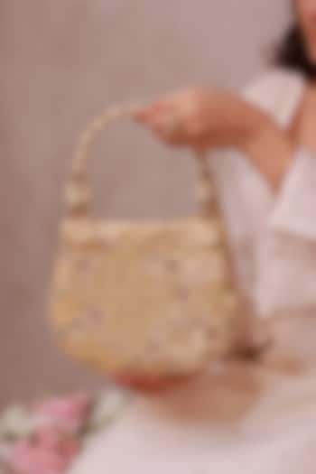 Off-White Velvet Beads Embellished Purse by AMYRA at Pernia's Pop Up Shop