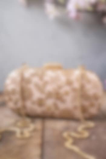 Beige Raw Silk Embroidered Clutch by AMYRA at Pernia's Pop Up Shop