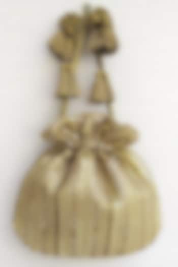 Antique Gold Net & Tissue Embroidered Potli by AMYRA at Pernia's Pop Up Shop