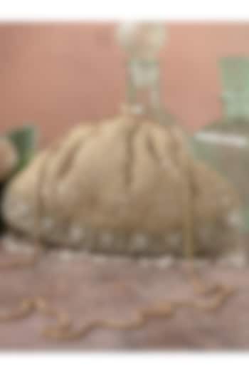 Gold Poly Silk Embroidered Potli by AMYRA at Pernia's Pop Up Shop