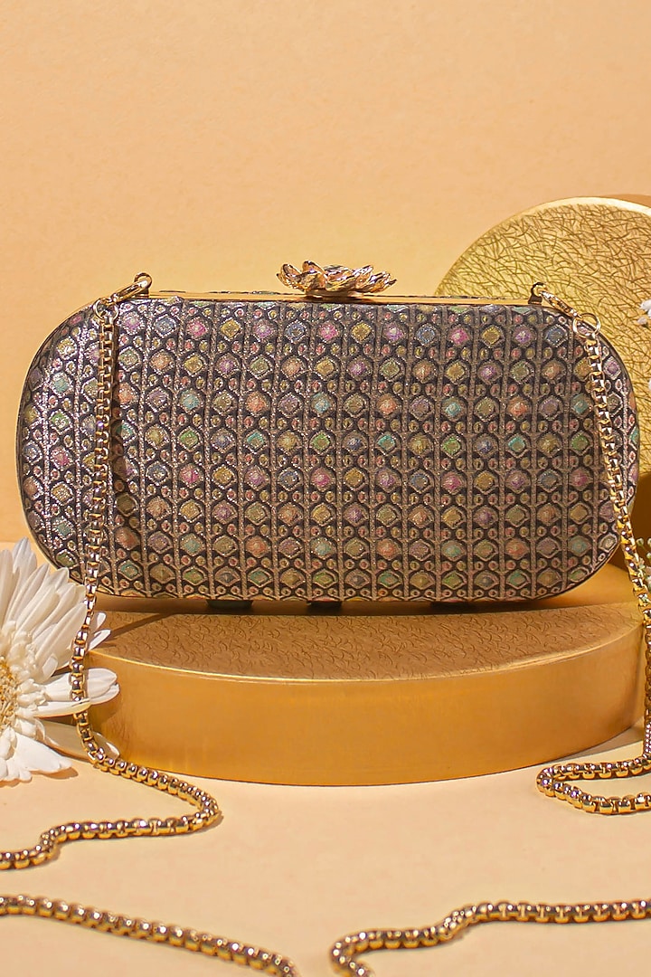 Black Banarasi Silk Clutch by AMYRA at Pernia's Pop Up Shop