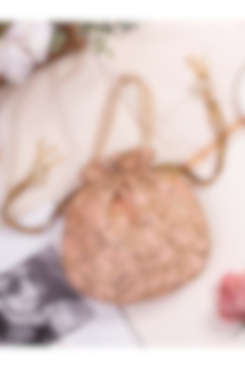 Peach Silk Embroidered Potli by AMYRA at Pernia's Pop Up Shop