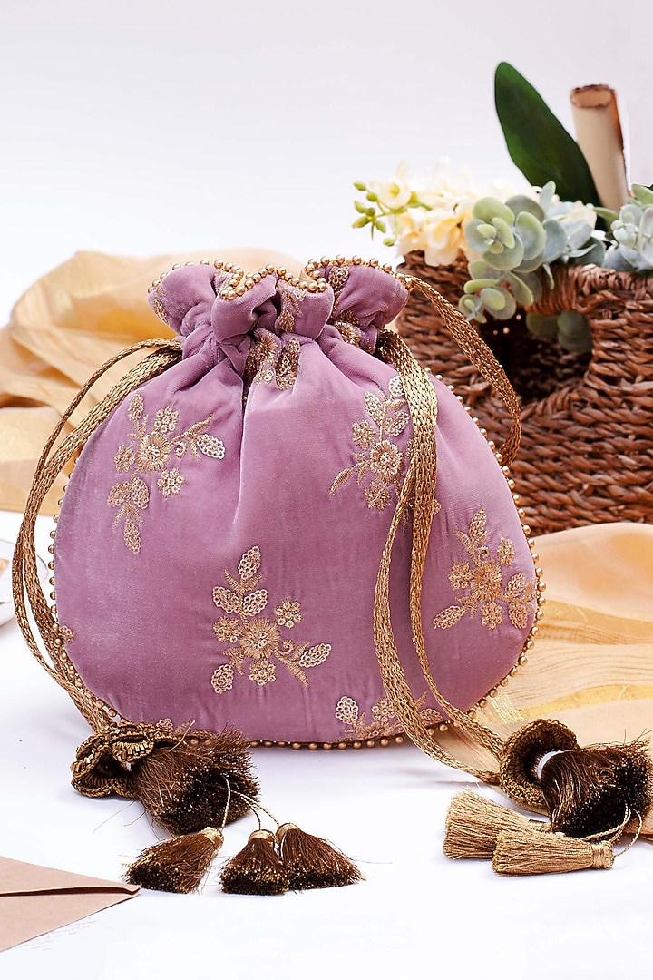 Violet Velvet Embroidered Potli by AMYRA at Pernia's Pop Up Shop