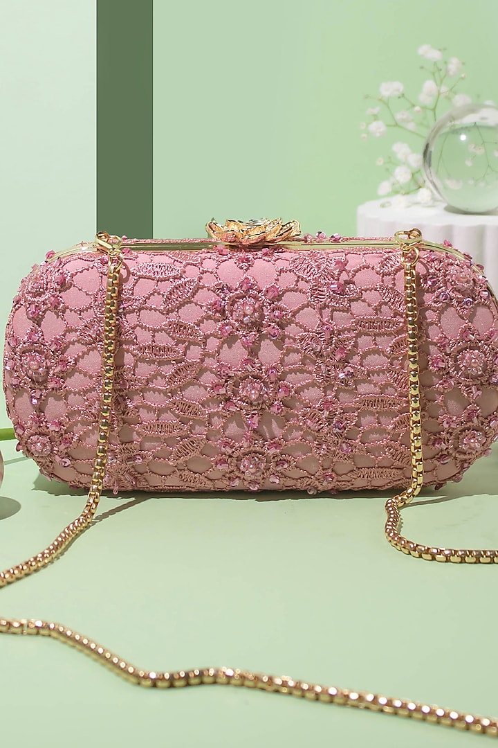 Pink Lace Cutwork Clutch by AMYRA