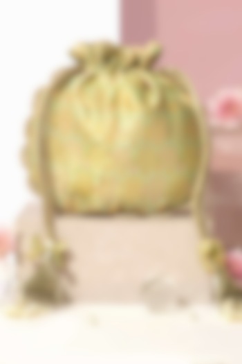 Green Pure Banarasi Silk & Tissue Pearl Embellished Potli by AMYRA at Pernia's Pop Up Shop