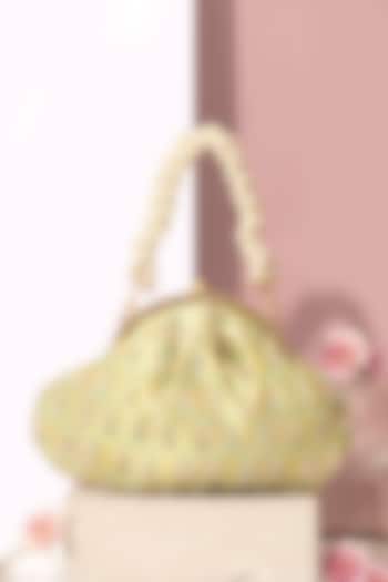 Green Pure Banarasi Silk Embroidered Vintage Purse by AMYRA at Pernia's Pop Up Shop