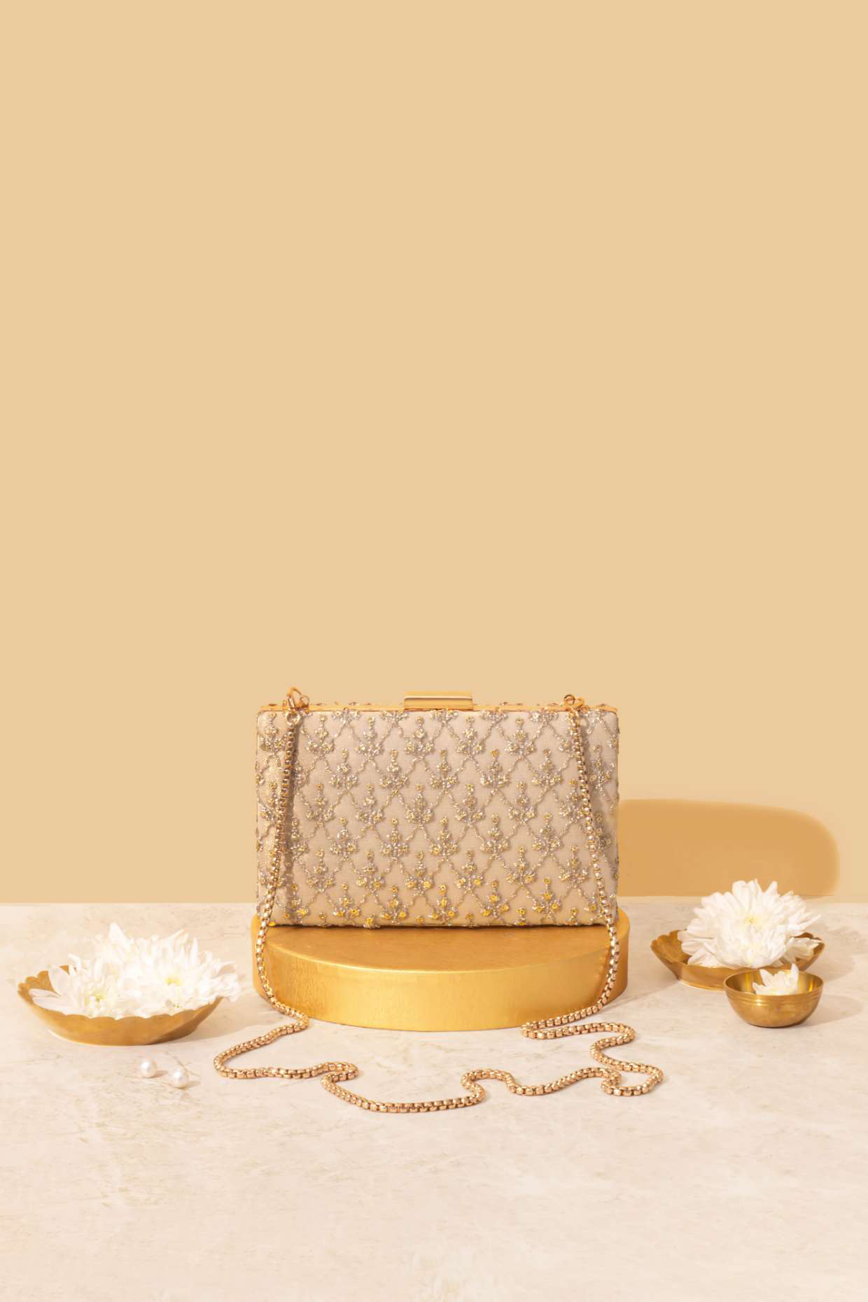 Gold Net Embroidered Clutch by AMYRA at Pernia's Pop Up Shop