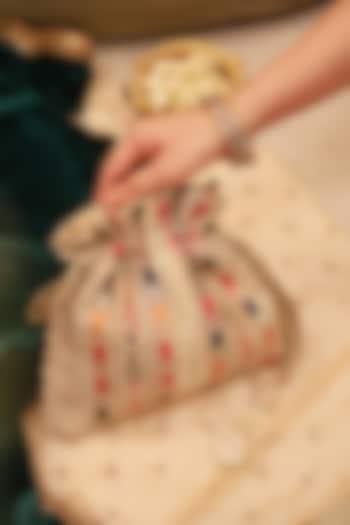 Multi-Colored Poly Silk Embroidered Potli by AMYRA at Pernia's Pop Up Shop