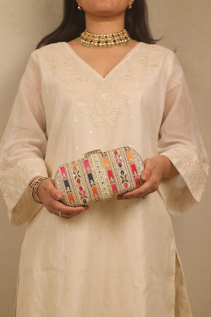 Multi-Colored Poly Silk Embroidered Clutch by AMYRA at Pernia's Pop Up Shop
