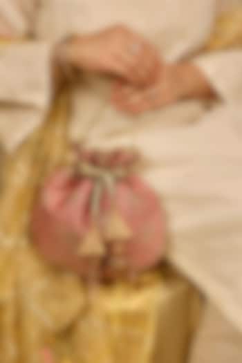 Pink Tissue Cutwork & Zari Thread Embroidered Potli by AMYRA at Pernia's Pop Up Shop