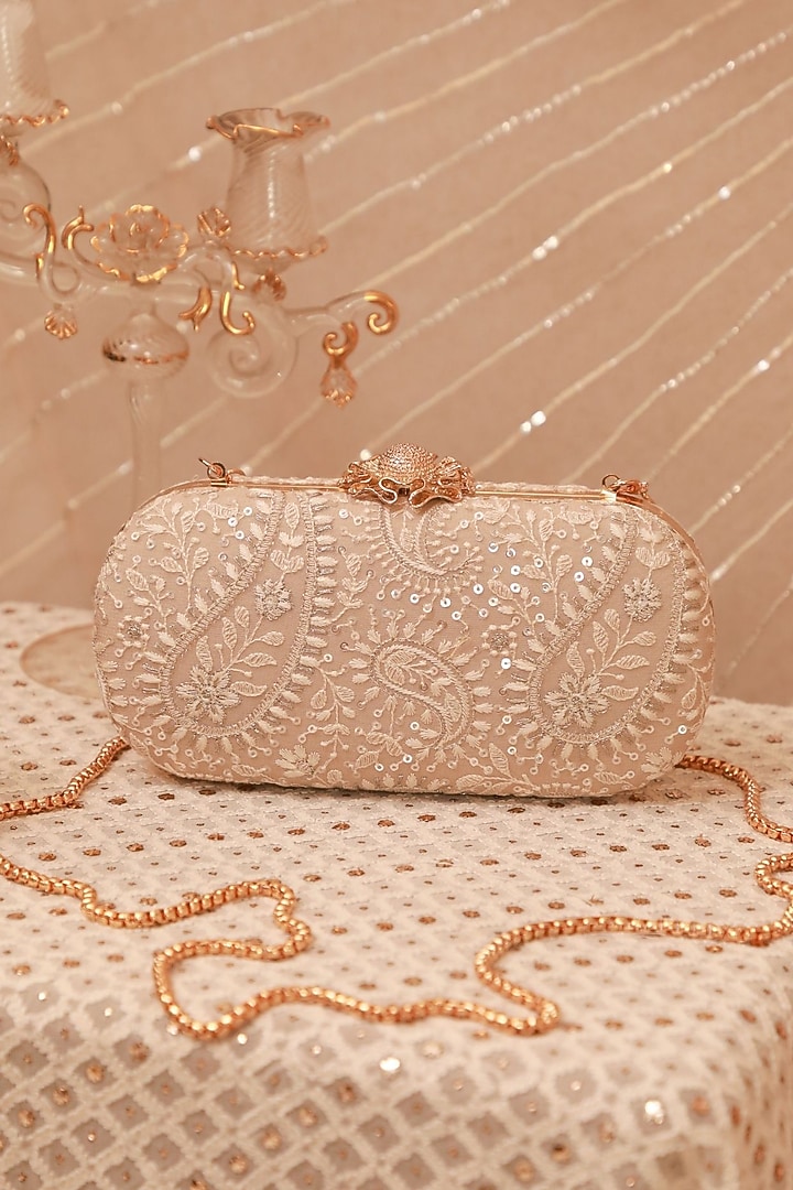 Grey Georgette Thread Embroidered Clutch by AMYRA at Pernia's Pop Up Shop