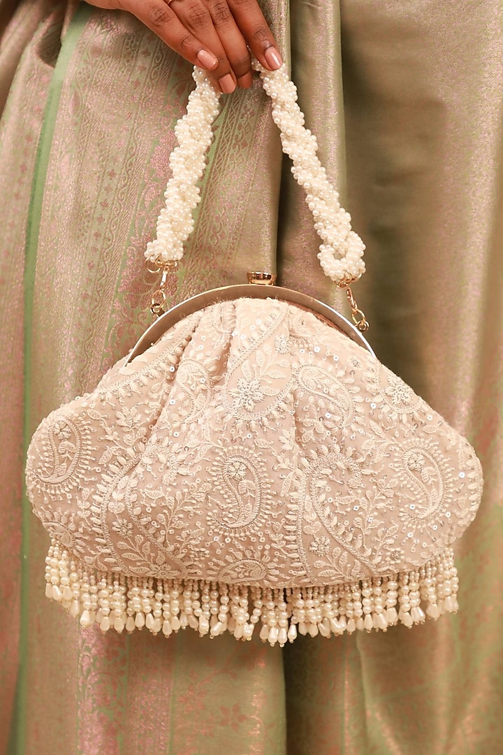 Grey Georgette Thread Embroidered Purse by AMYRA at Pernia's Pop Up Shop