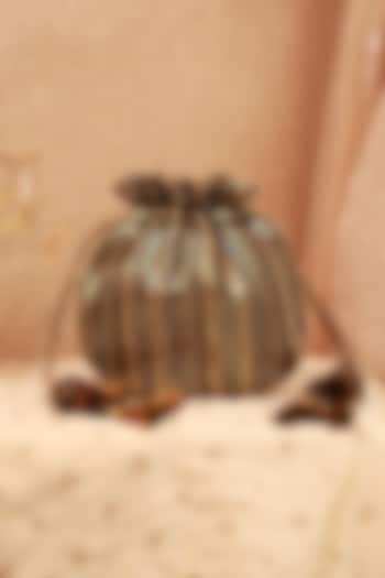 Black & Gold Net Embroidered Potli by AMYRA at Pernia's Pop Up Shop