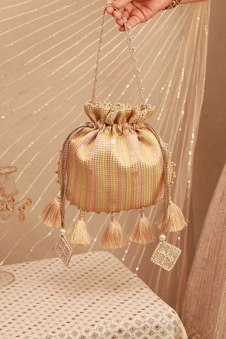 Pastel Multi-Colored Organza Tissue Cutdana Embroidered Potli by AMYRA at Pernia's Pop Up Shop