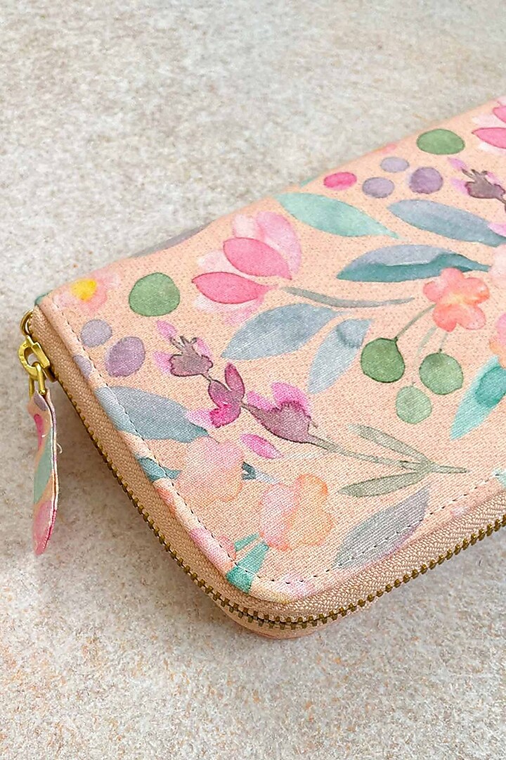 Peach Silk Embroidered Wallet by AMYRA at Pernia's Pop Up Shop