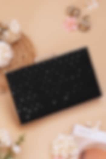 Black Poly Silk Embroidered Clutch by AMYRA