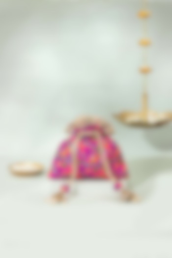 Pink Poly Silk Thread Embroidered Potli by AMYRA at Pernia's Pop Up Shop