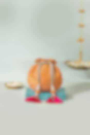 Orange Pure Banarasi Silk Pearl Embellished Potli by AMYRA at Pernia's Pop Up Shop