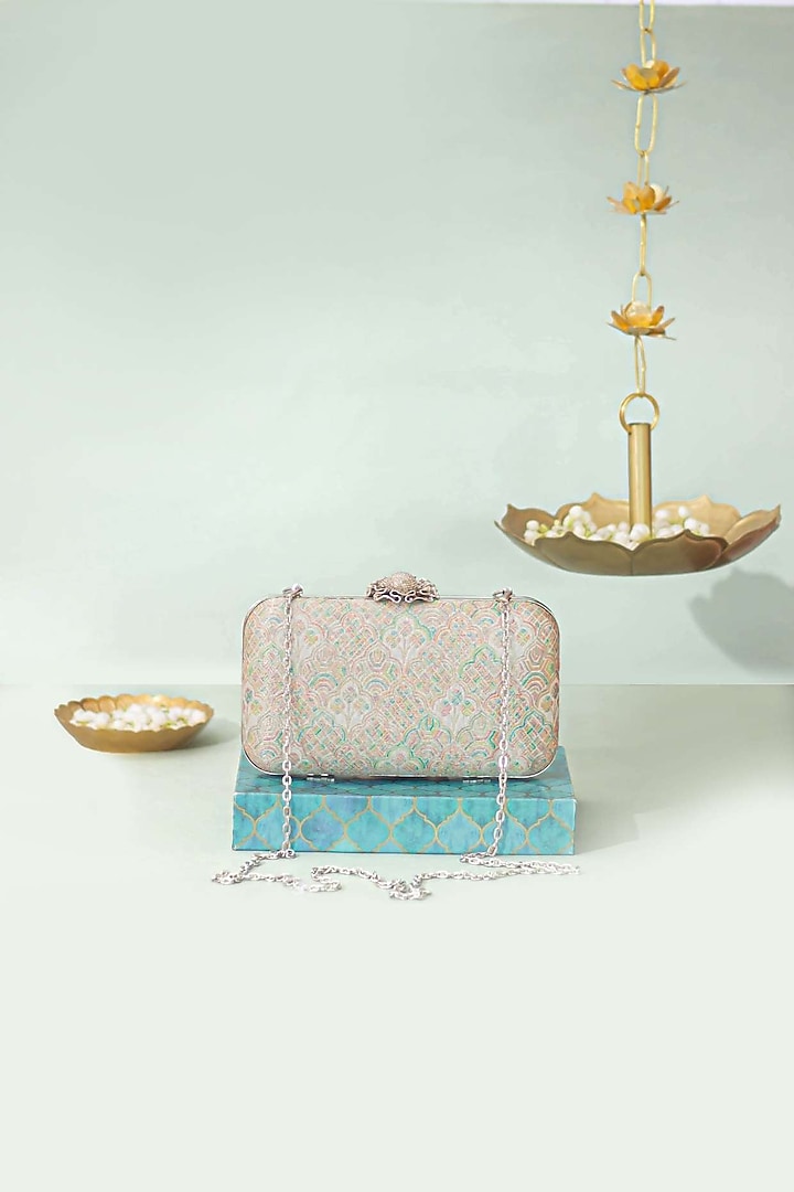 Multi-Colored Banarasi Silk & Metal Clutch by AMYRA at Pernia's Pop Up Shop