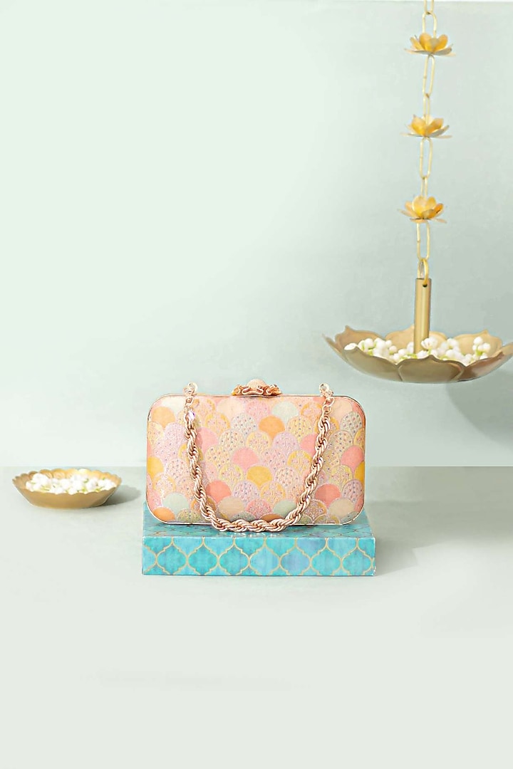 Multi-Colored Banarasi Silk & Metal Clutch by AMYRA at Pernia's Pop Up Shop
