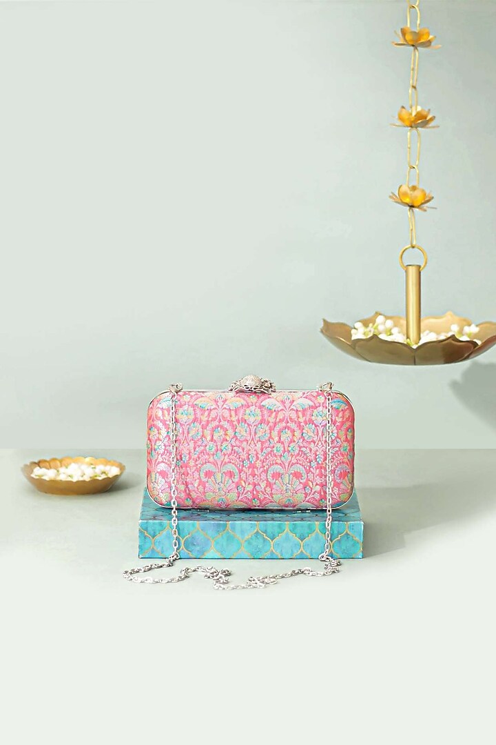 Multi-Colored Banarasi Silk & Metal Clutch by AMYRA at Pernia's Pop Up Shop