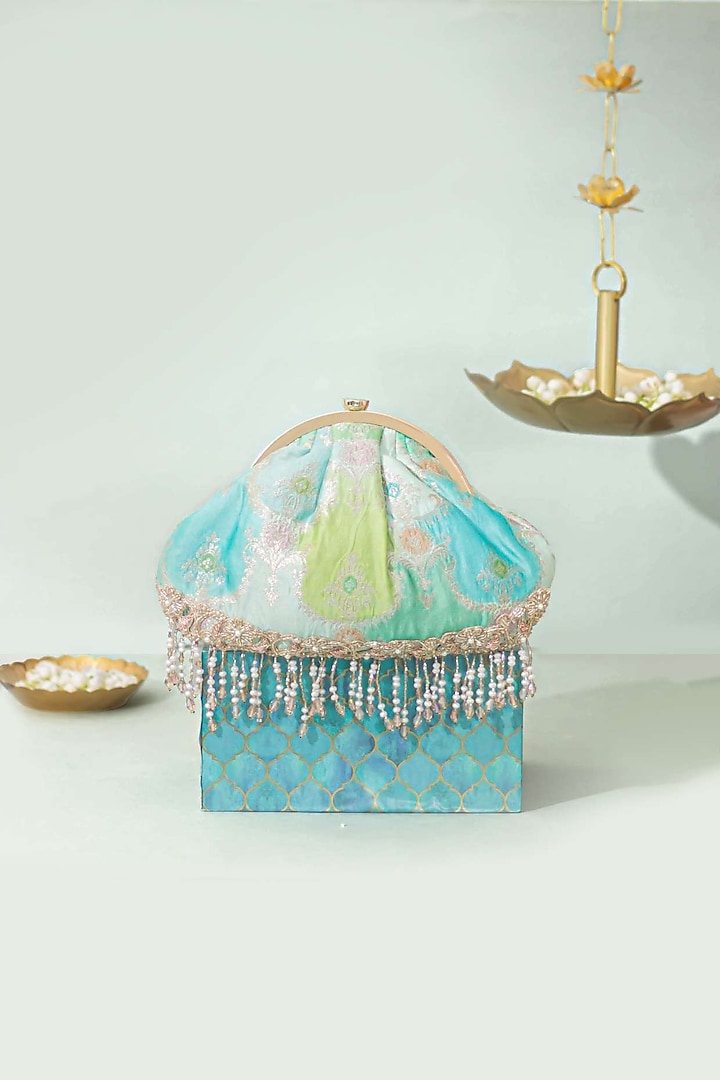 Blue Banarasi Silk Floral Handwork Vintage Purse by AMYRA at Pernia's Pop Up Shop