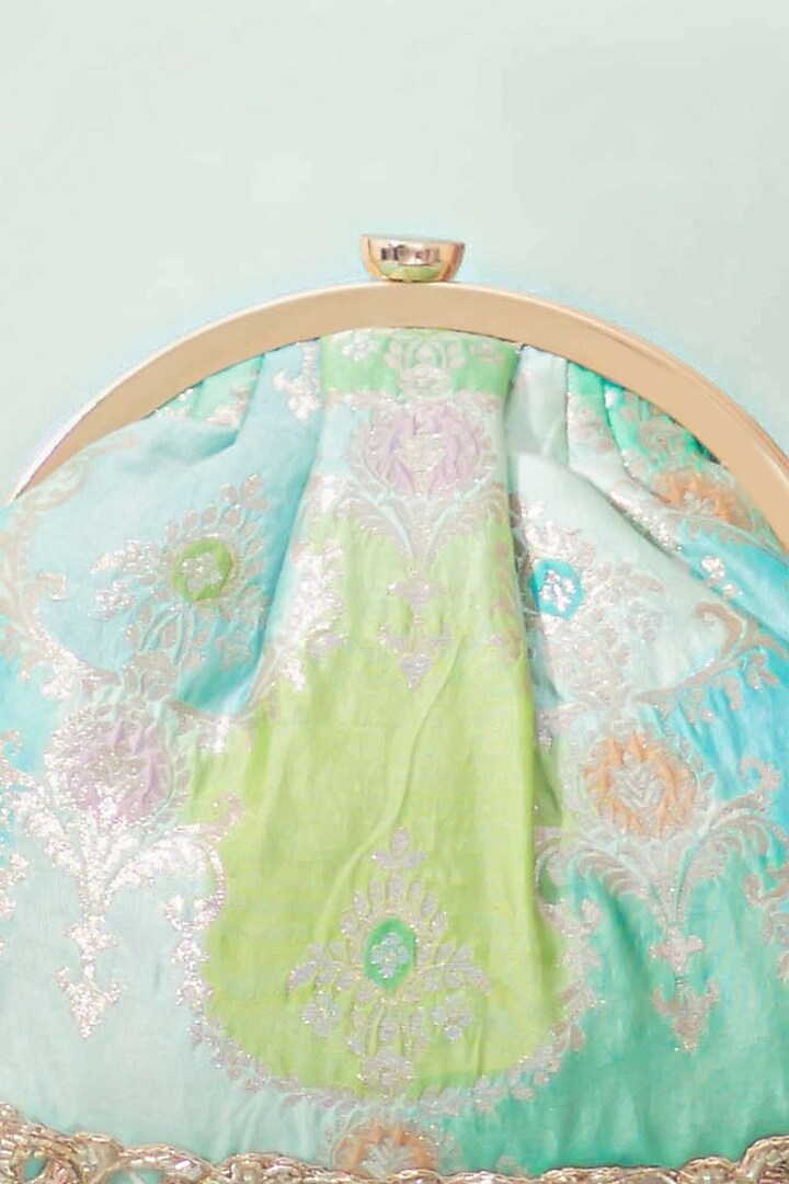 Blue Banarasi Silk Floral Handwork Vintage Purse by AMYRA at Pernia's Pop Up Shop
