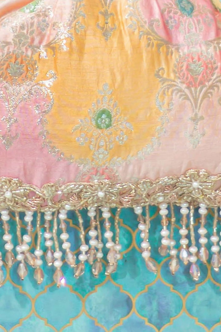 Peach Banarasi Silk Floral Handwork Vintage Purse by AMYRA at Pernia's Pop Up Shop