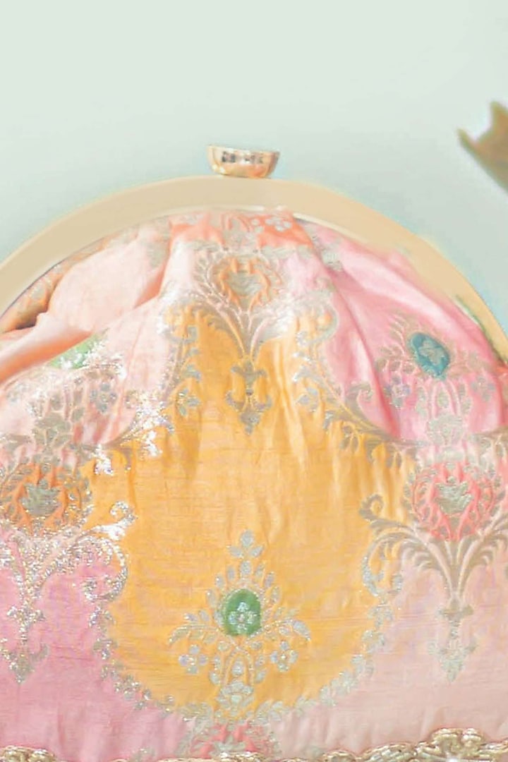 Peach Banarasi Silk Floral Handwork Vintage Purse by AMYRA at Pernia's Pop Up Shop