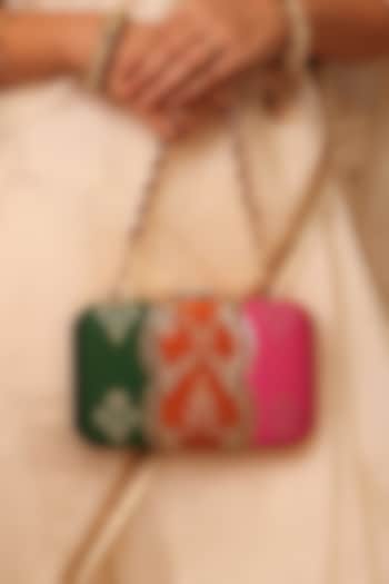 Multi-Colored Pure Silk Floral Zari Motif Work Clutch by AMYRA at Pernia's Pop Up Shop