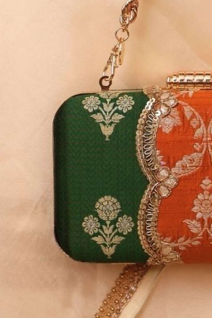 Multi-Colored Pure Silk Floral Zari Motif Work Clutch by AMYRA at Pernia's Pop Up Shop