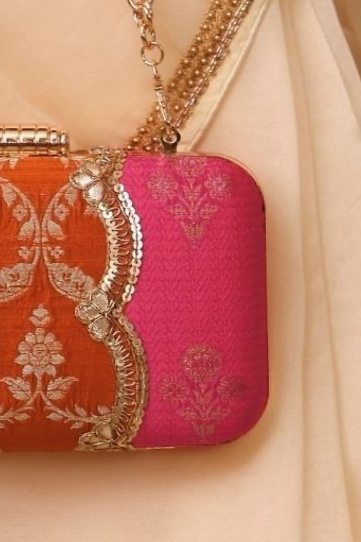 Multi-Colored Pure Silk Floral Zari Motif Work Clutch by AMYRA at Pernia's Pop Up Shop