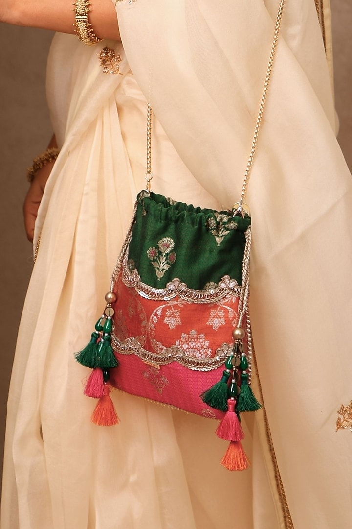 Multi-Colored Poly Silk Beads Embellished Potli by AMYRA at Pernia's Pop Up Shop