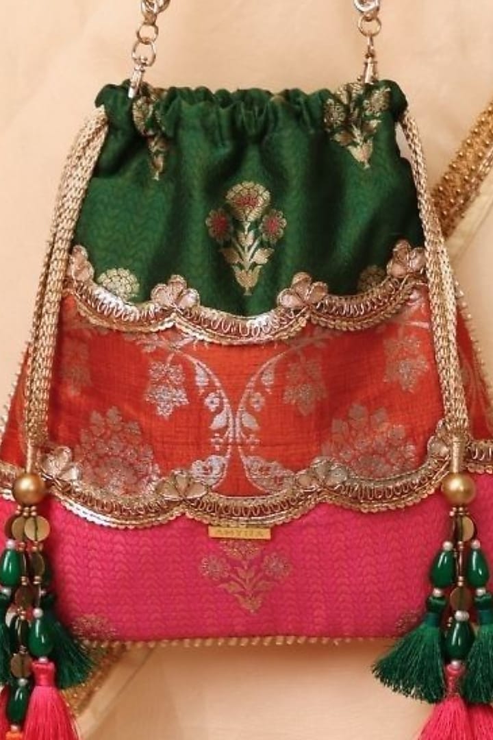 Multi-Colored Poly Silk Beads Embellished Potli by AMYRA at Pernia's Pop Up Shop